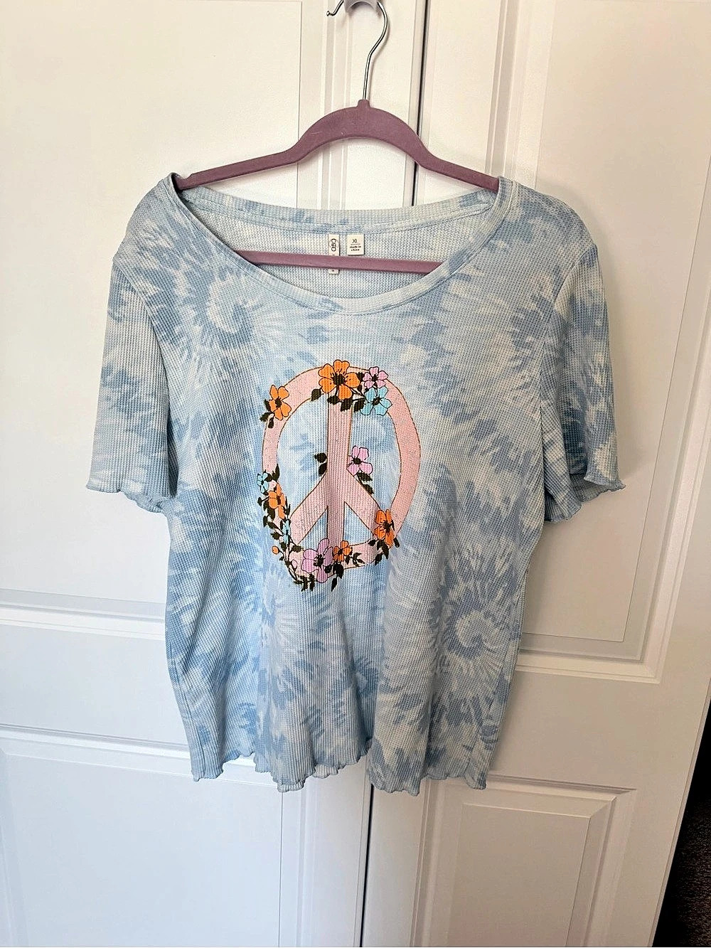 Oddi Floral Peace Sign Short Sleeve Tee Blue XL